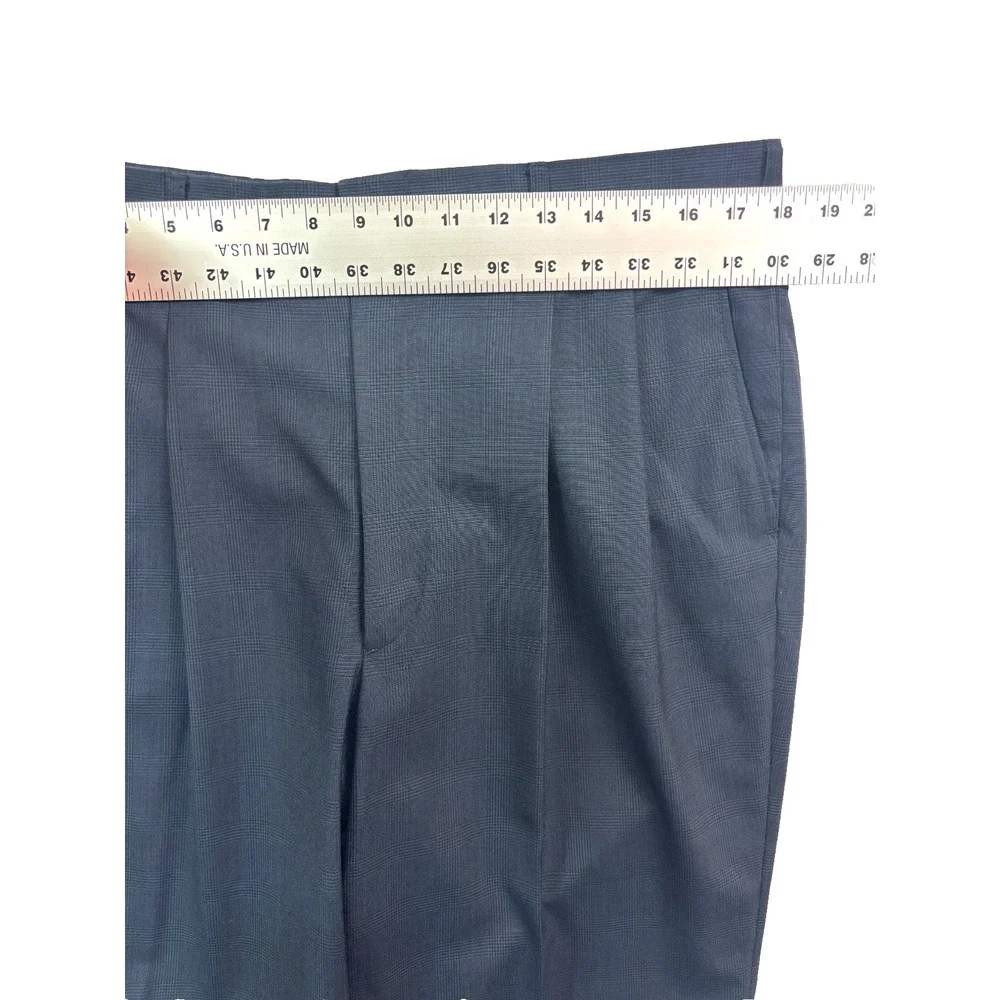 vtg 90s Navy Blue Glen Plaid 36x30 Dress Suit Pants 100% Wool Trouser Wide Leg‎